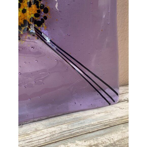 Susan Maxfield Handcrafted Purple & Yellow Fused Glass Decorative Bowl 2003 - Picture 11 of 11